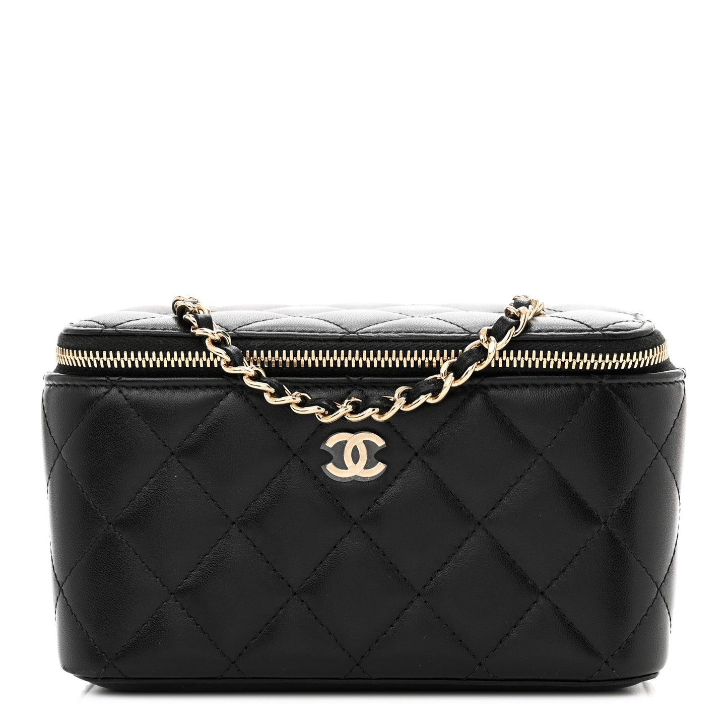 Lambskin Quilted Small Vanity Case With Chain Black