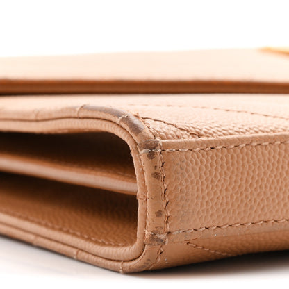 Saint Laurent Grain De Poudre Matelasse Chevron Monogram Chain Wallet Natural Dark 9 of 12