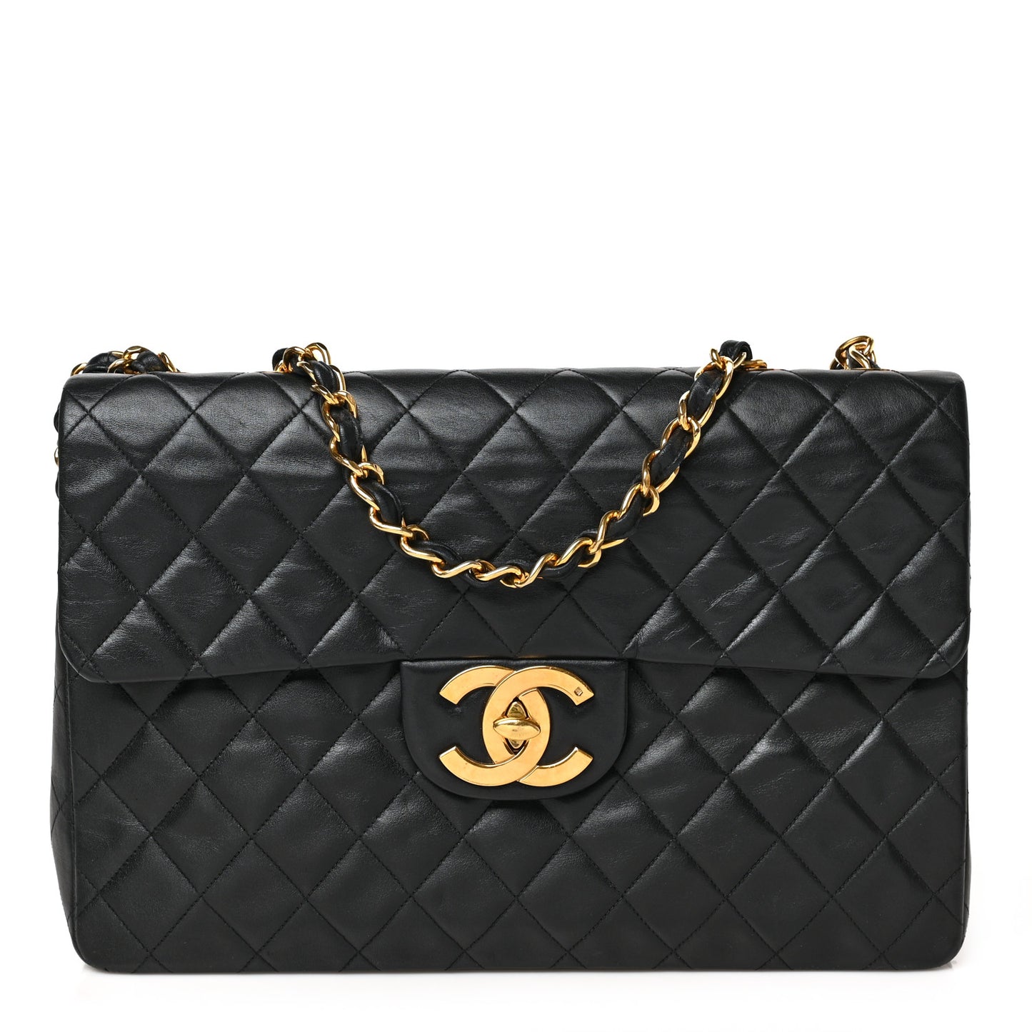 Lambskin Quilted XL Jumbo Single Flap Black