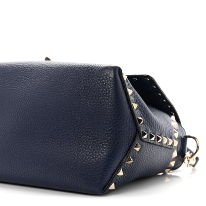 Valentino Garavani Pebbled Calfskin Rockstud Flip Lock Top Handle Bag Blue 9 of 9