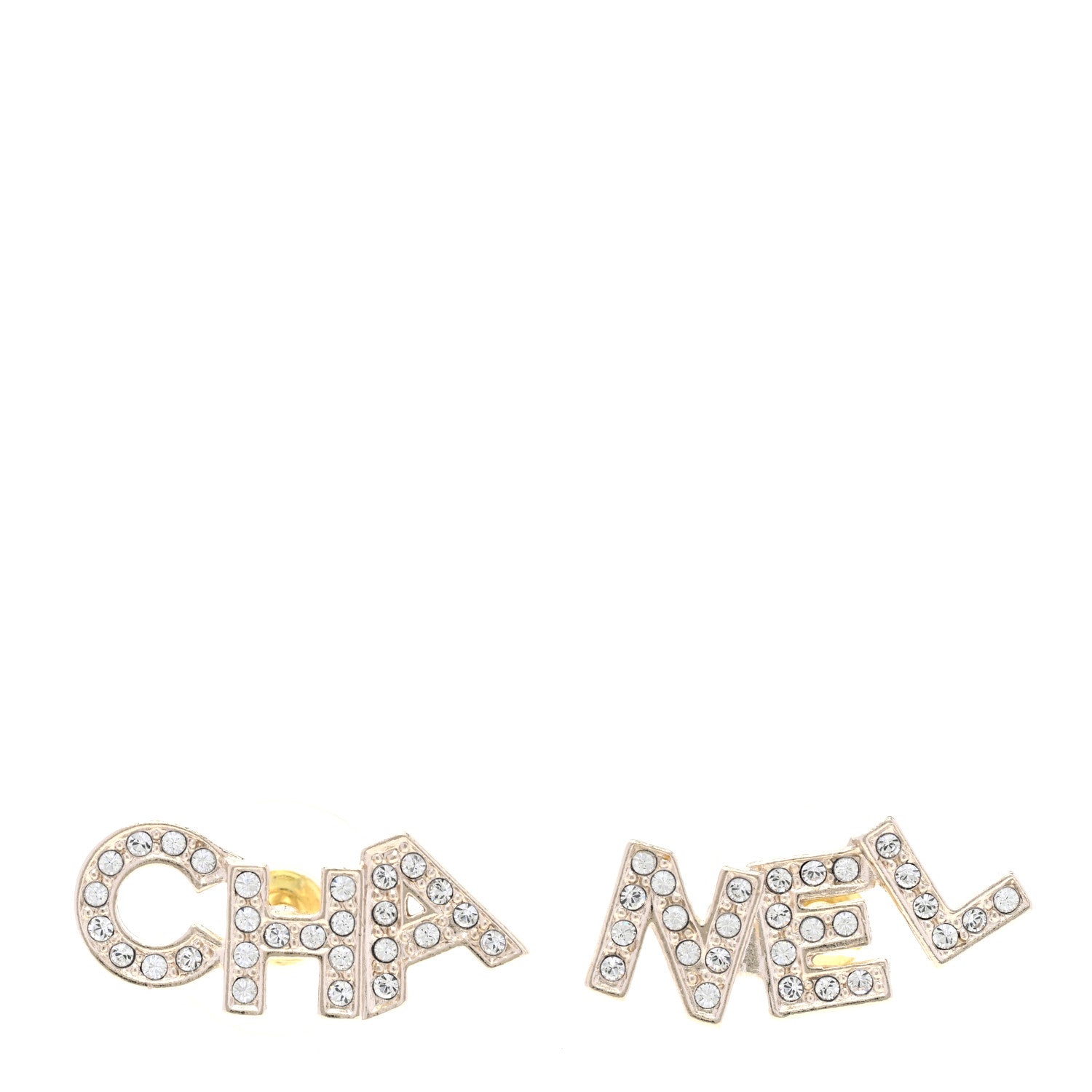 Chanel Crystal Cha-Nel Logo Earrings Gold 1 of 5