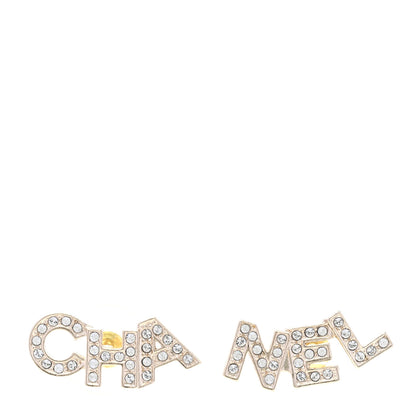 Chanel Crystal Cha-Nel Logo Earrings Gold 1 of 5