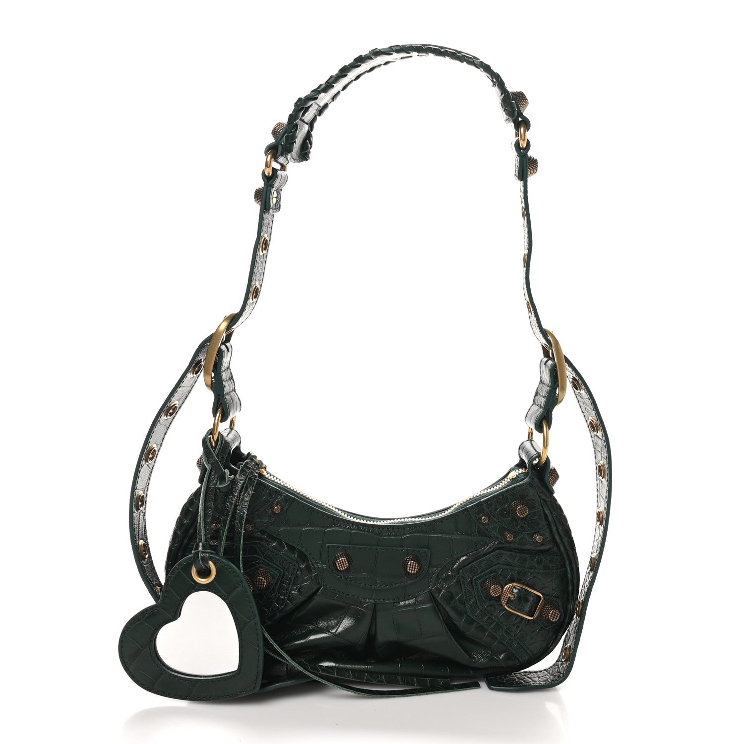Balenciaga Extra Supple Calfskin Crocodile Embossed Le Cagole Shoulder Bag XS Forest Green 3 of 11
