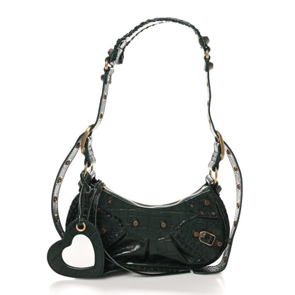 Balenciaga Extra Supple Calfskin Crocodile Embossed Le Cagole Shoulder Bag XS Forest Green 3 of 11