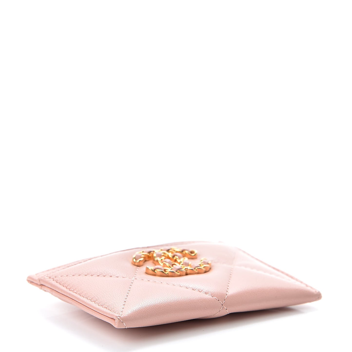 Shiny Goatskin Quilted Chanel 19 Card Holder Light Pink