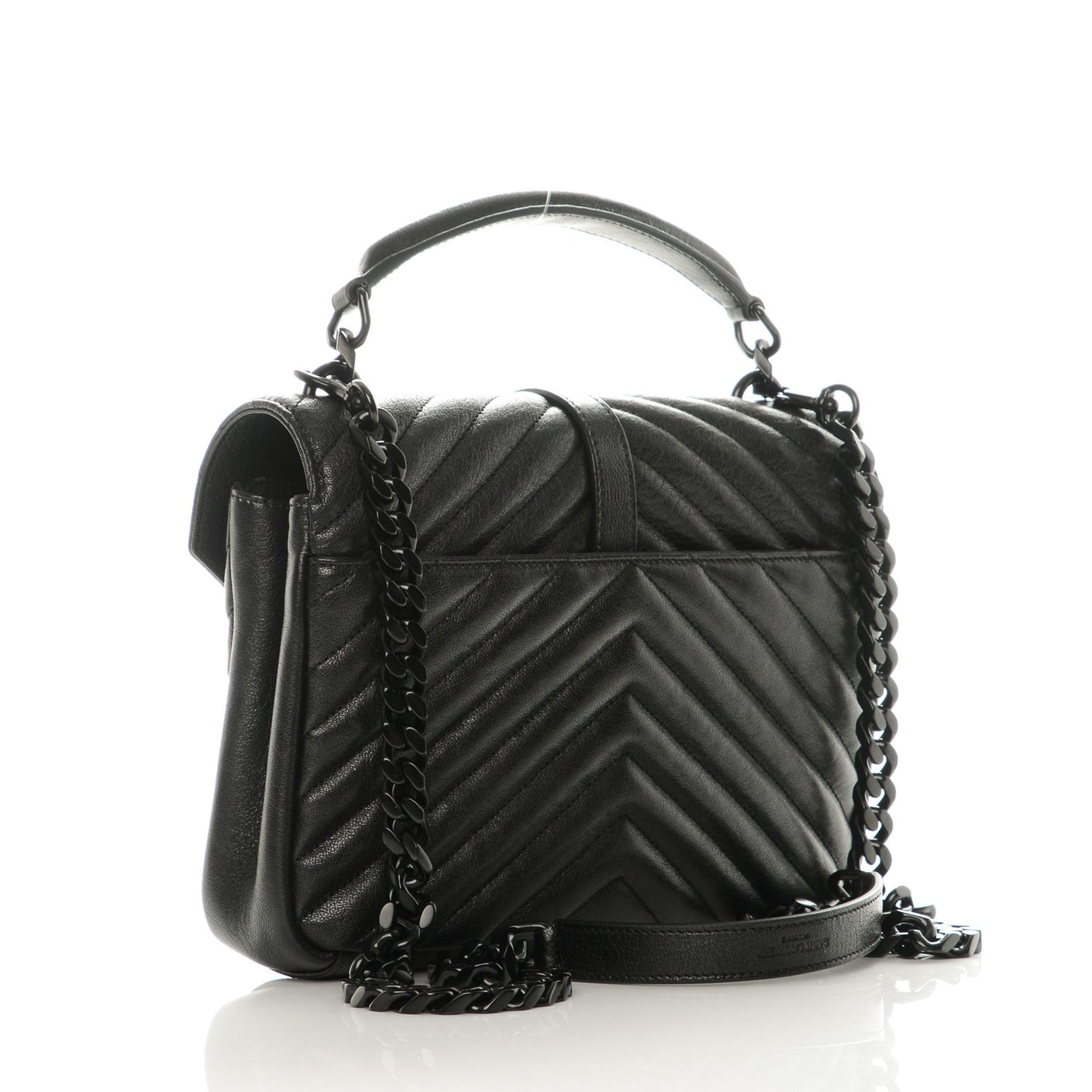 Sheepskin Matelasse Chevron Monogram Medium College Bag Black