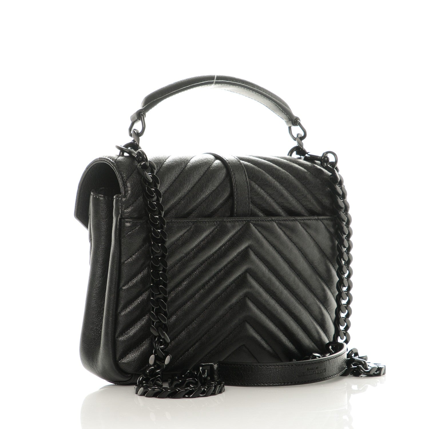 Saint Laurent Sheepskin Matelasse Chevron Monogram Medium College Bag Black 3 of 6
