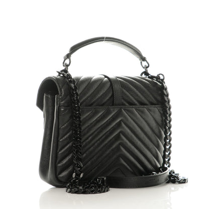 Saint Laurent Sheepskin Matelasse Chevron Monogram Medium College Bag Black 3 of 6