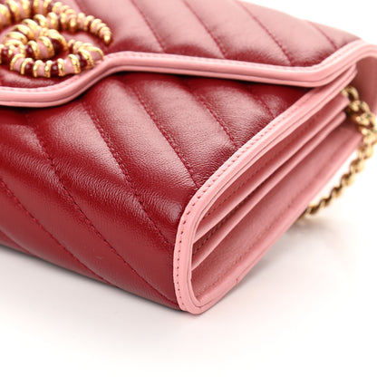 Gucci Azalea Calfskin Enamel Matelasse Diagonal Torchon GG Marmont Chain Wallet New Cherry Red Wild Rose 9 of 10