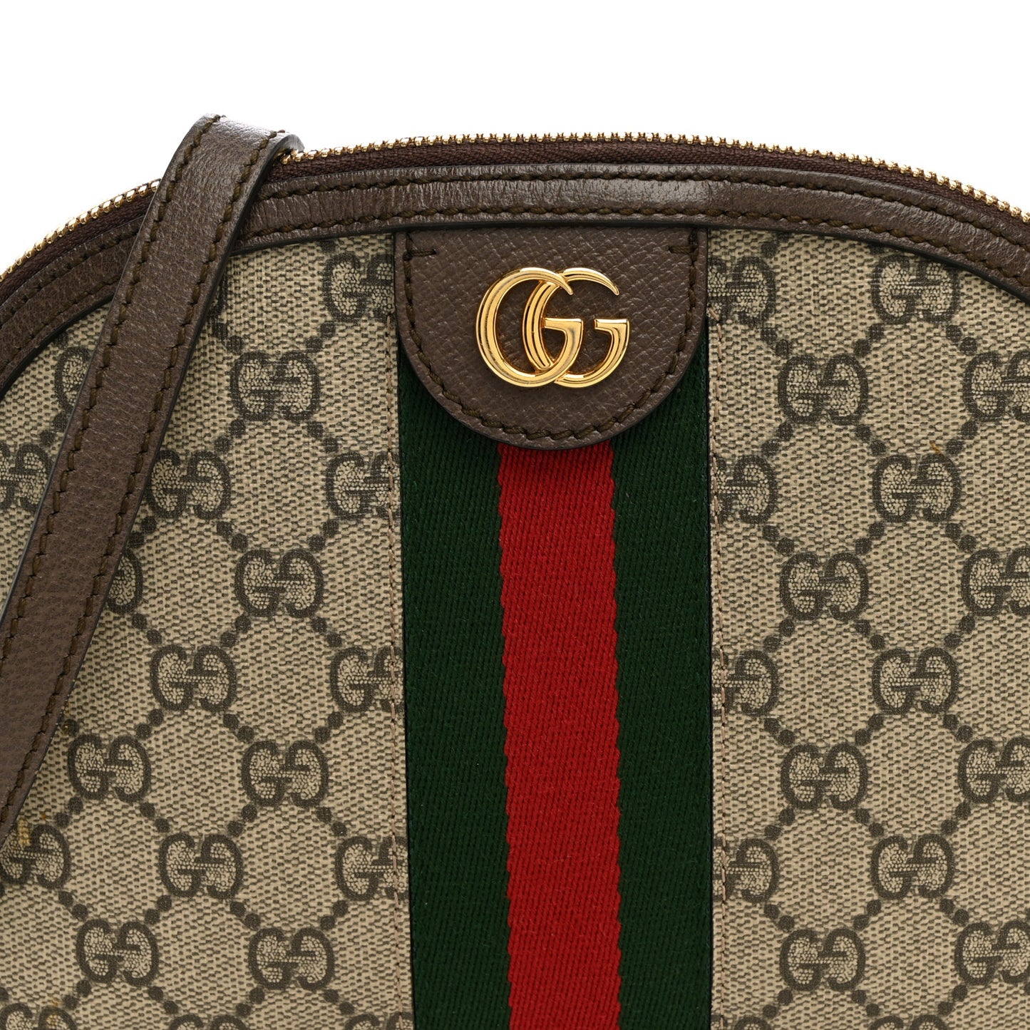 GG Supreme Monogram Textured Dollar Calfskin Web Small Ophidia Dome Shoulder Bag Beige Ebony New Acero