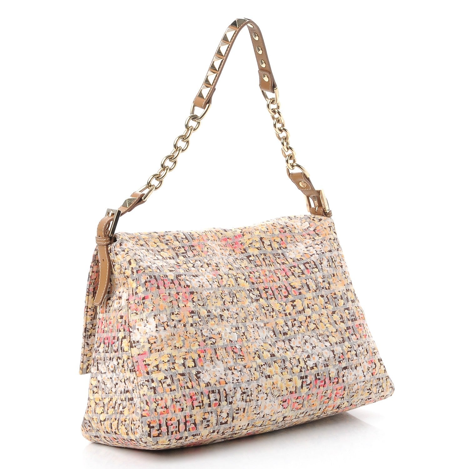 Fendi ENDI Zucchino Vitello Floral Studded Forever Mama Baguette Pesca Giallo Saddler 3 of 7