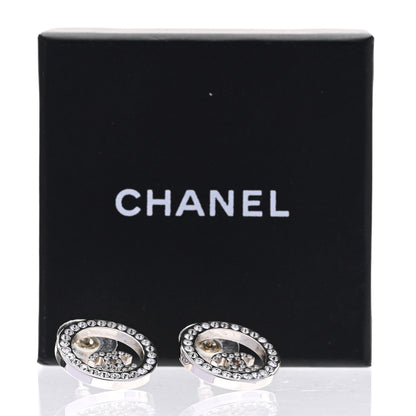 Chanel Crystal CC Round Earrings Silver 5 of 5