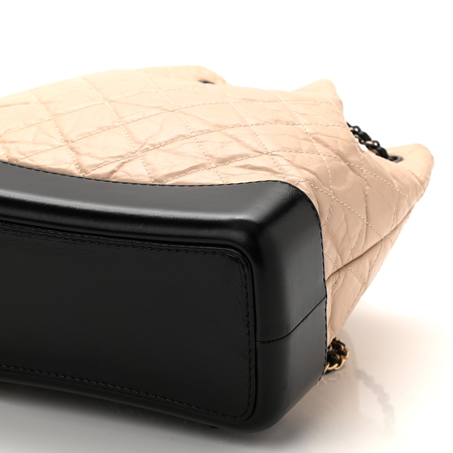 Aged Calfskin Quilted Gabrielle Backpack Beige Black