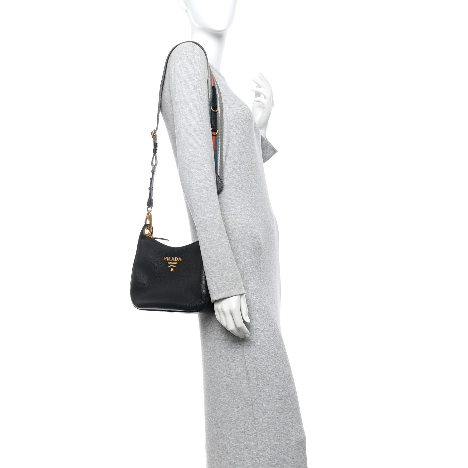 PRADA ショルダー ノベルティ Wファスナー 変え紐 売れ筋 早い者勝ち Prada Vitello Phenix Small Zippered Messenger Hobo Black 1807335