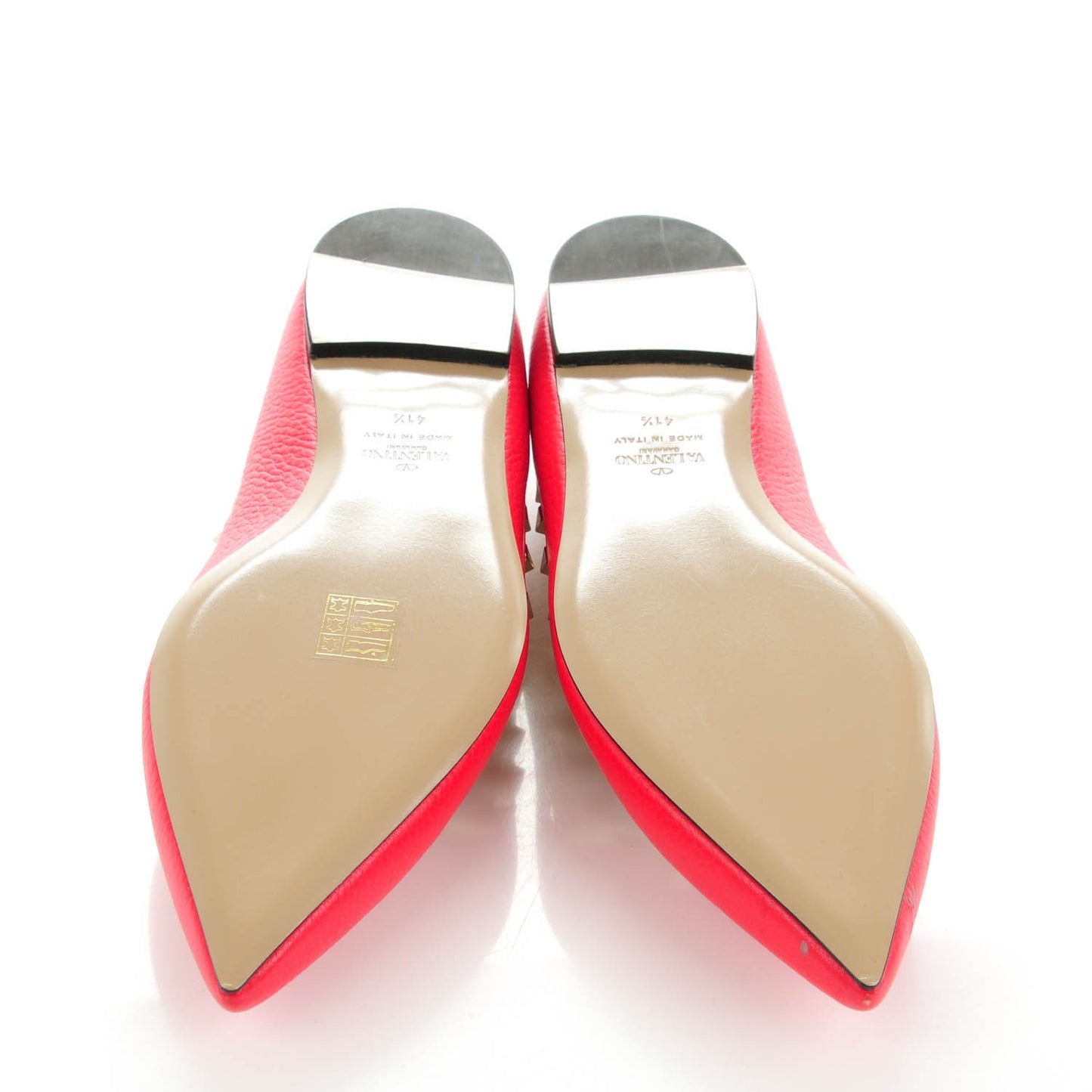 Pebbled Calfskin Rockstud Ballerina Flats 41.5 Rosso Valentino