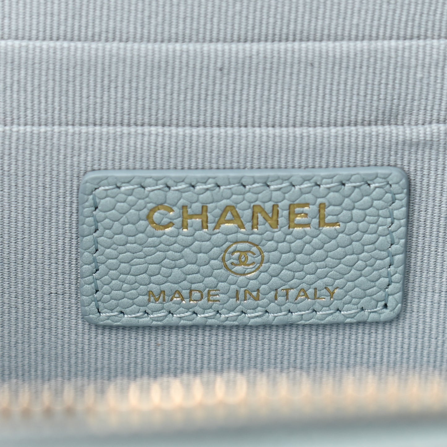 Caviar Quilted Small Tiny CC Vanity Case With Chain Light Blue