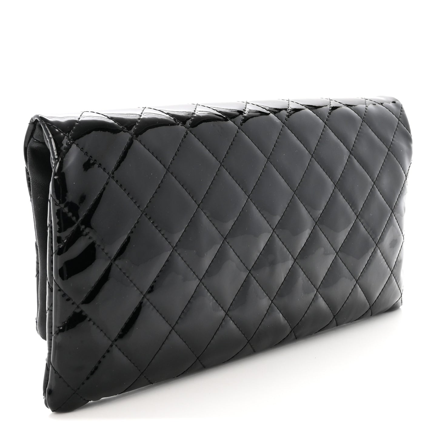 Patent Calfskin Quilted Beauty CC Clutch Black