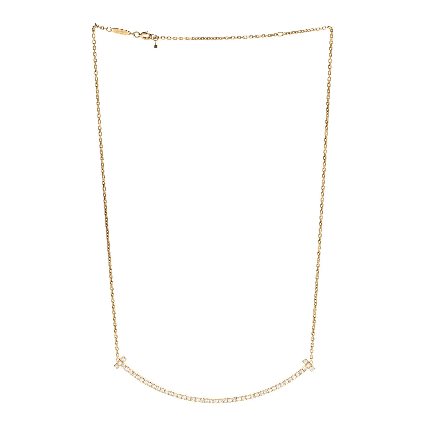 Tiffany 18K Yellow Gold Diamond Extra Large T Smile Pendant Necklace 3 of 6