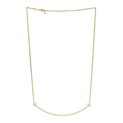 Tiffany 18K Yellow Gold Diamond Extra Large T Smile Pendant Necklace 3 of 6