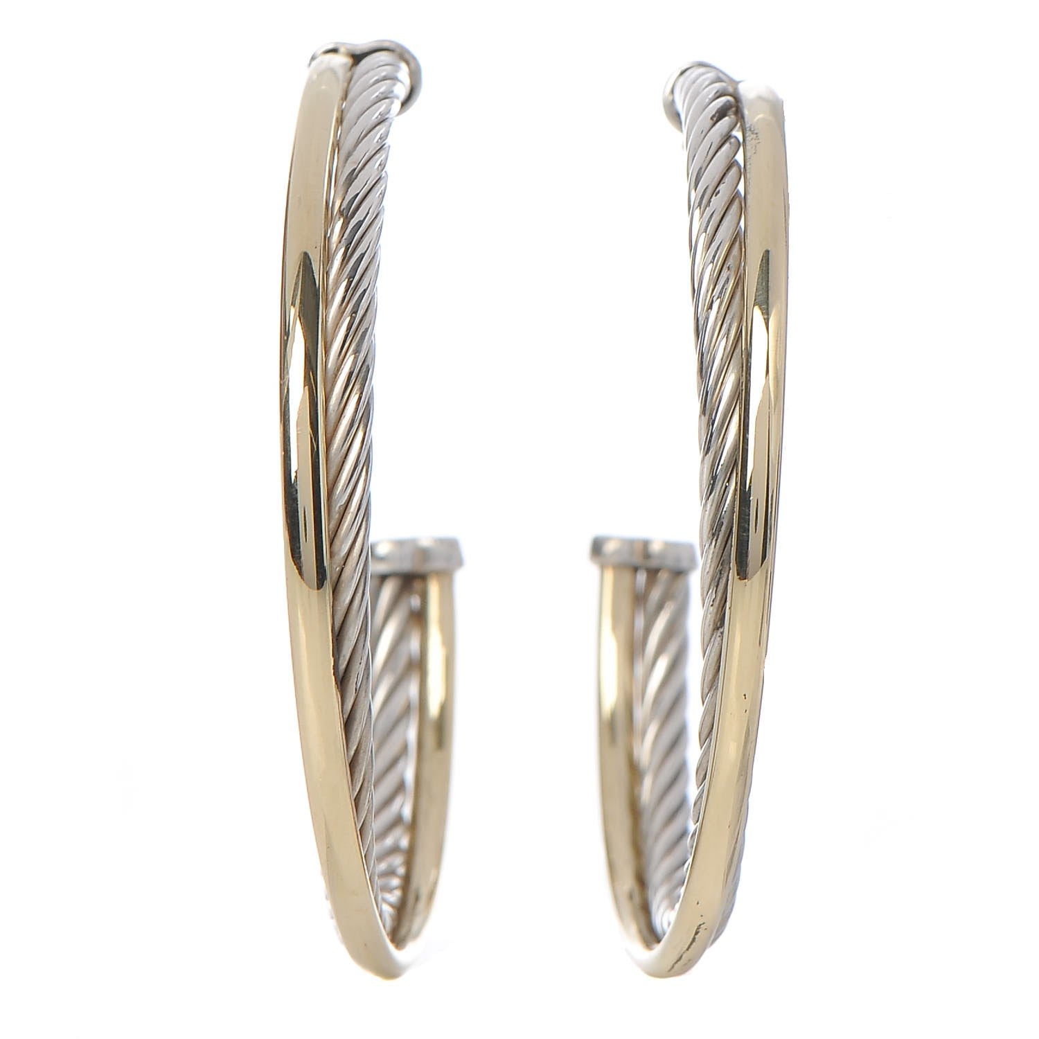 David Yurman Sterling Silver 18K Yellow Gold 44mm Extra Large Crossover Cable Hoop Earrings 1 of 5