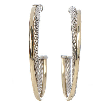 David Yurman Sterling Silver 18K Yellow Gold 44mm Extra Large Crossover Cable Hoop Earrings 1 of 5