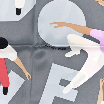 Hermes Silk Hommage a Gene Kelly Scarf 70 Gris Rose White 2 of 4