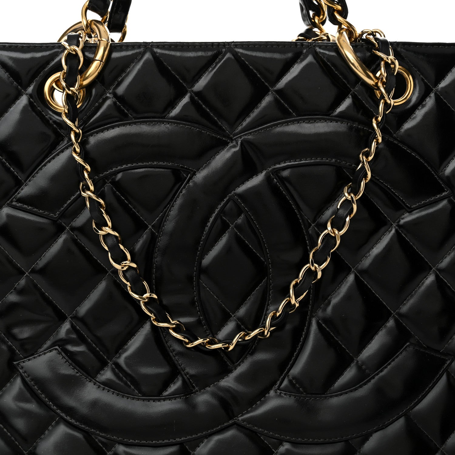 Chanel Patent Quilted Grand Shopping Tote GST Black 9 of 15