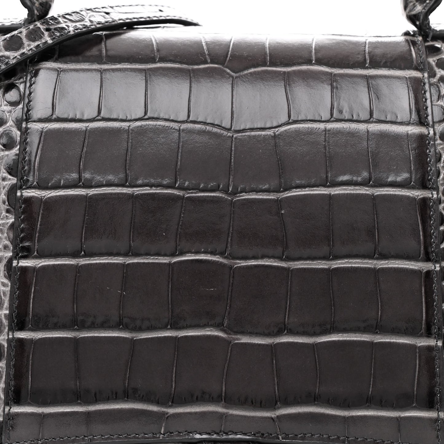 Shiny Calfskin Crocodile Embossed Medium Hourglass Top Handle Bag Dark Grey