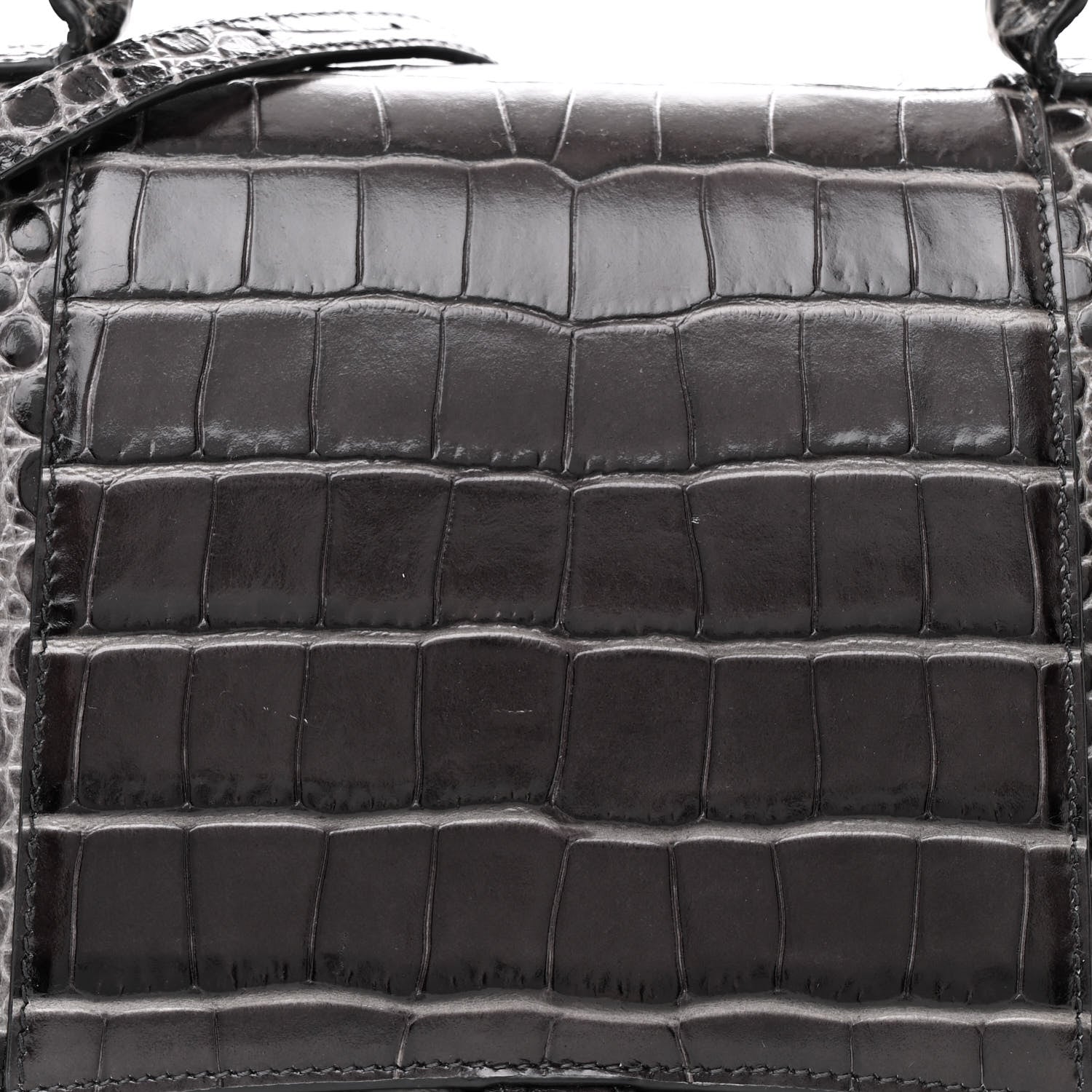 Balenciaga Shiny Calfskin Crocodile Embossed Medium Hourglass Top Handle Bag Dark Grey 8 of 10