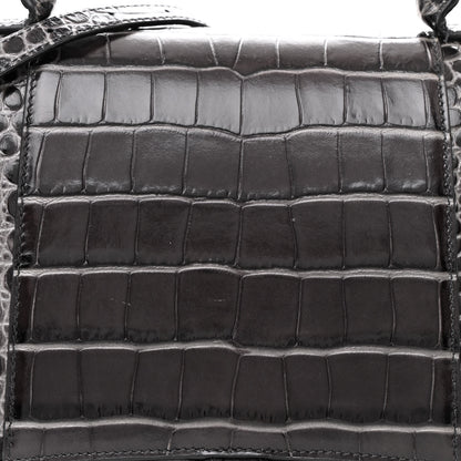 Balenciaga Shiny Calfskin Crocodile Embossed Medium Hourglass Top Handle Bag Dark Grey 8 of 10