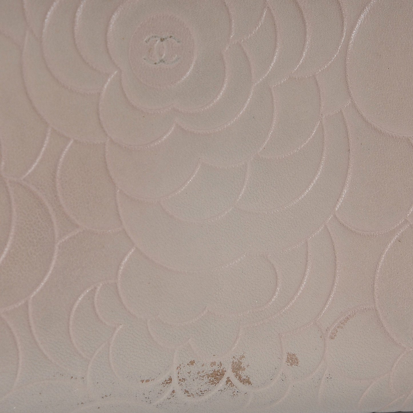 Lambskin Camellia Embossed Large Gusset Zip Around Wallet Beige