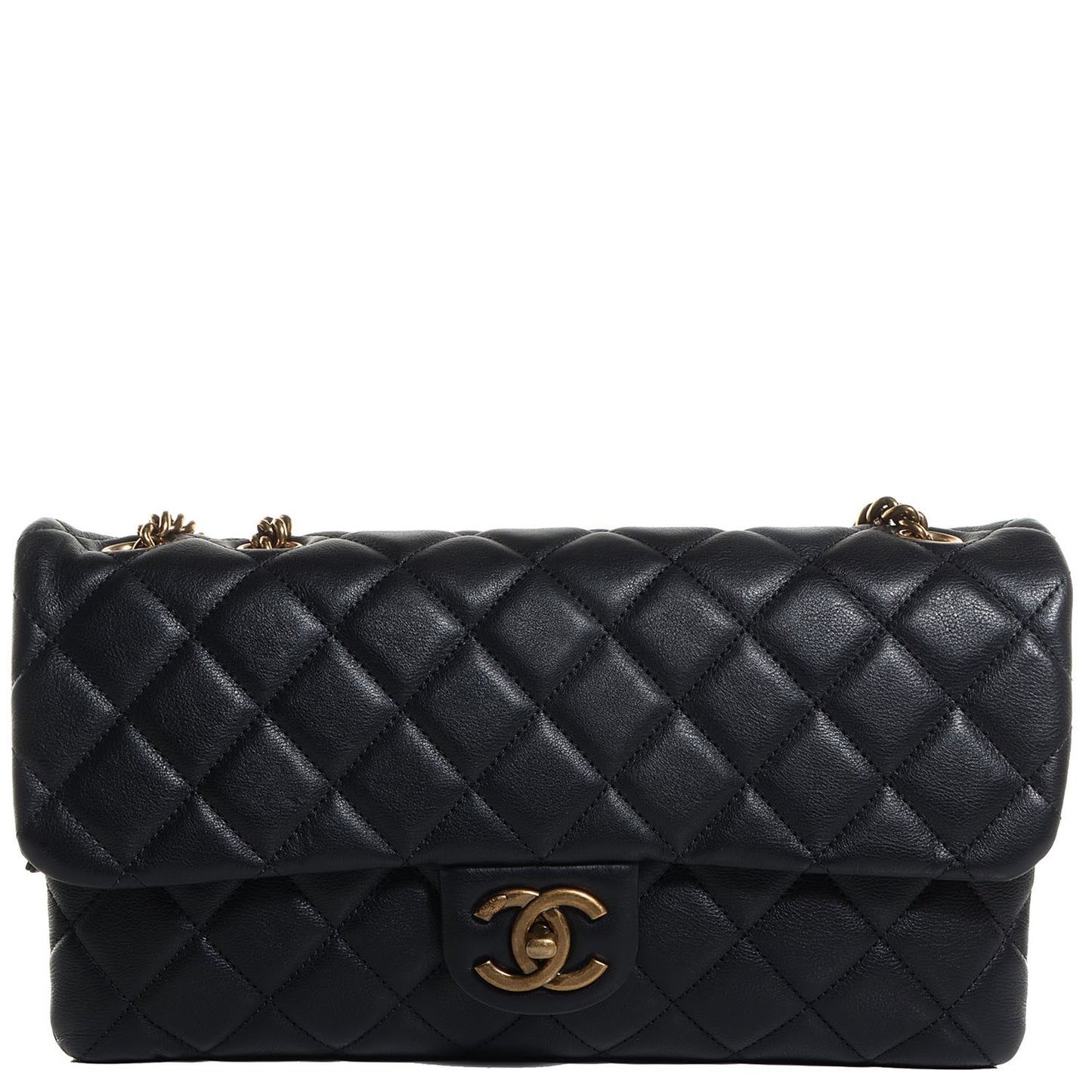 Calfskin Quilted Medium CC Crown Flap Black