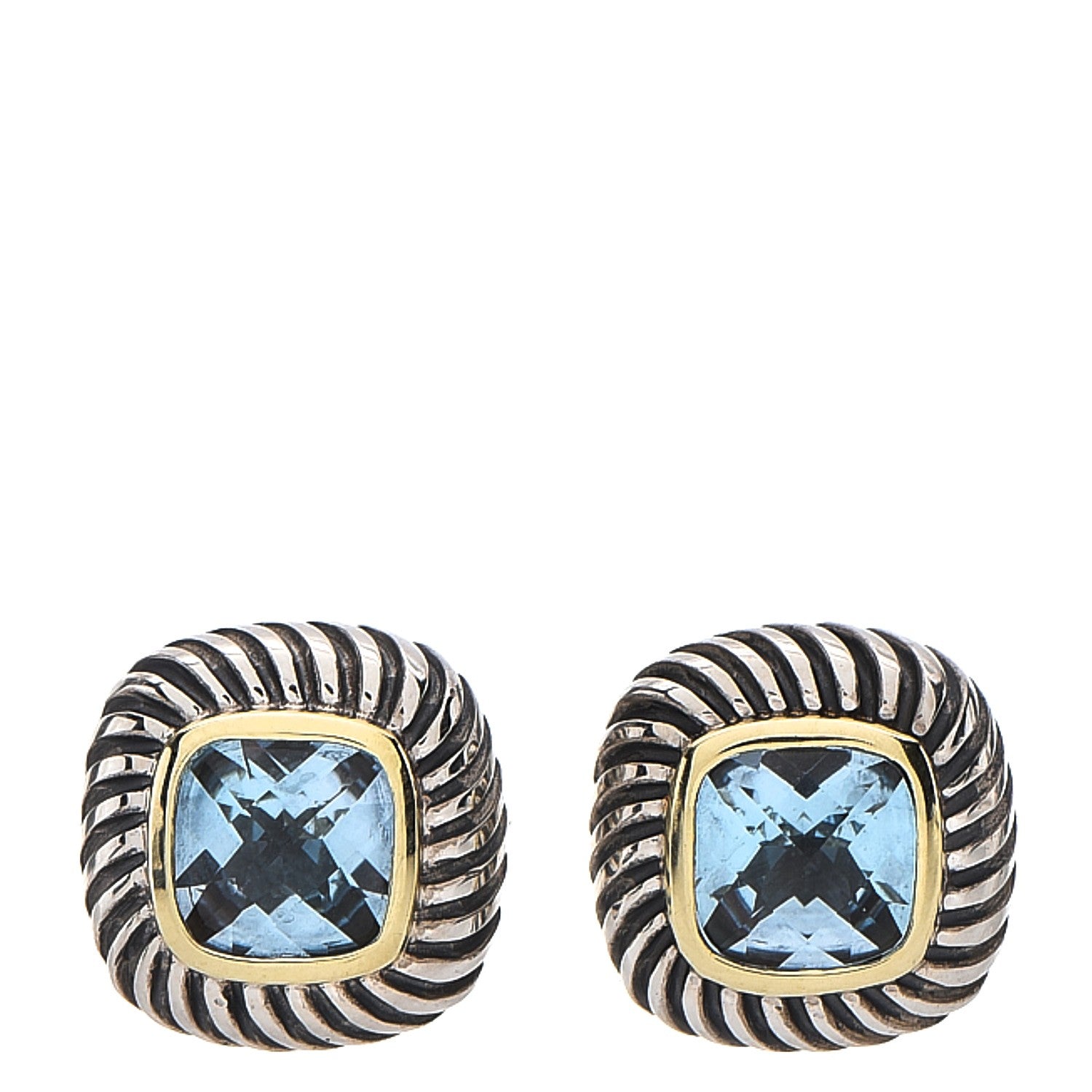 David Yurman Sterling Silver 14K Yellow Gold Blue Topaz 13mm Albion Earrings 1 of 5