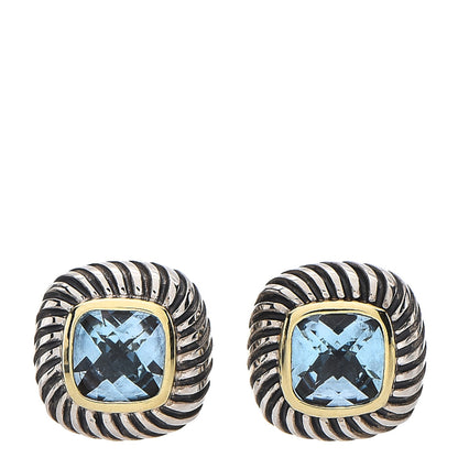 David Yurman Sterling Silver 14K Yellow Gold Blue Topaz 13mm Albion Earrings 1 of 5