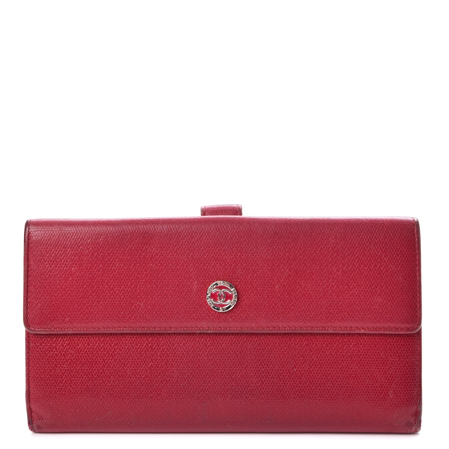 Grained Calfskin CC Long Wallet Red