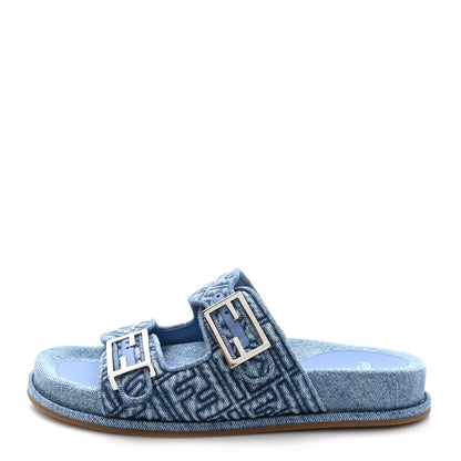 Fendi Denim FF Quilted Fendi Feel Buckled Slide Sandals 41 Blue 1 of 9