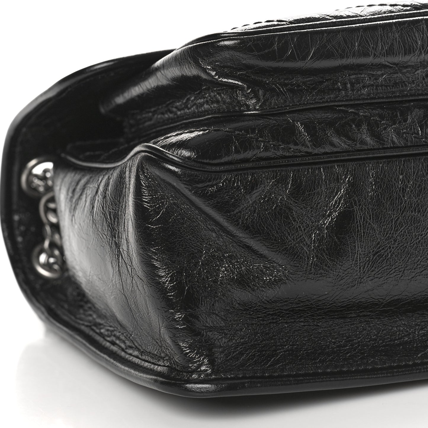 Crinkled Calfskin Matelasse Monogram Medium Niki Chain Satchel Black