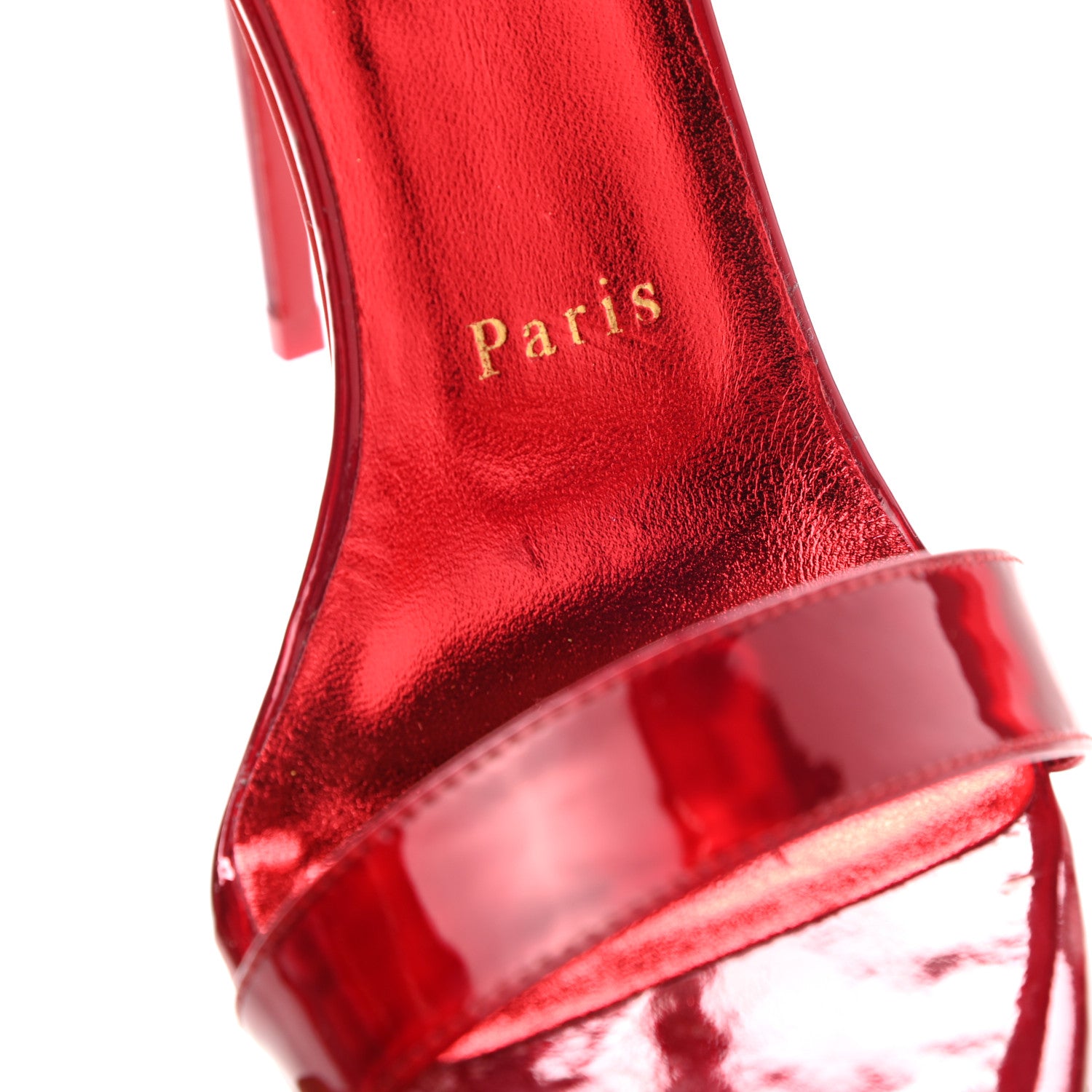 Christian Louboutin Shiny Patent Calfskin Queen Psych Loubi Ankle Strap Sandals 37.5 Red 10 of 10