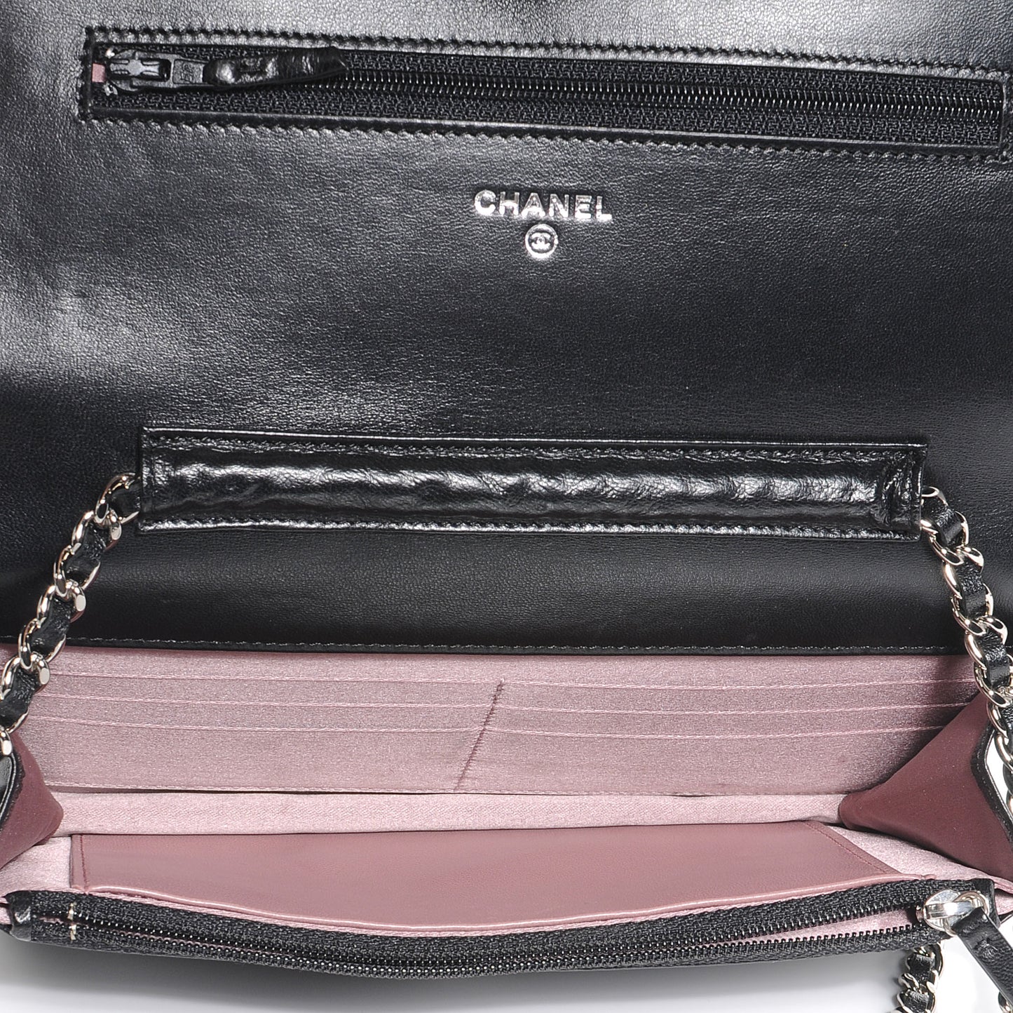 Lambskin Camelia Wallet on Chain Black