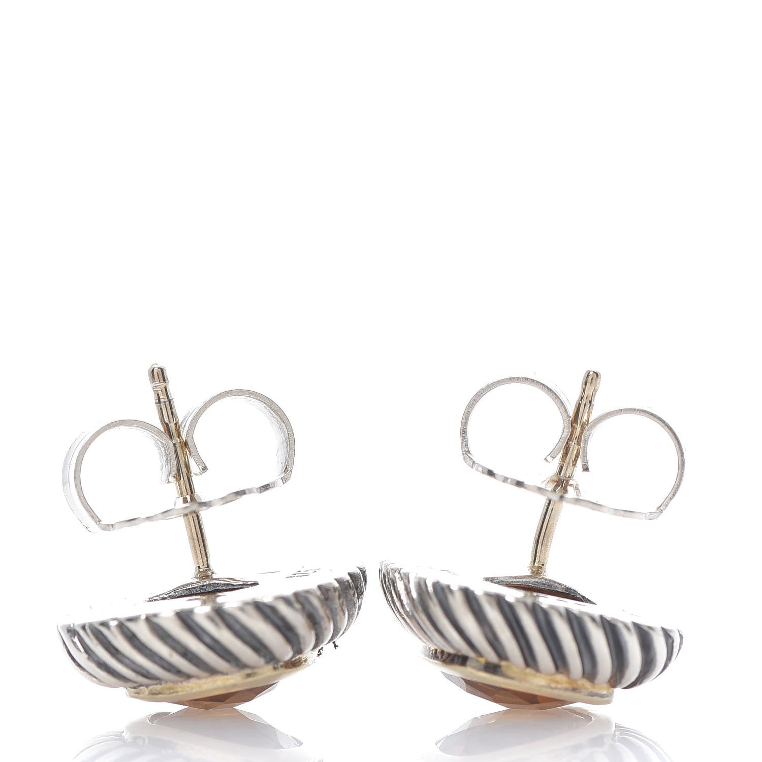 David Yurman Sterling Silver 14K Yellow Gold Citrine 7mm Albion Cable Earrings 3 of 5