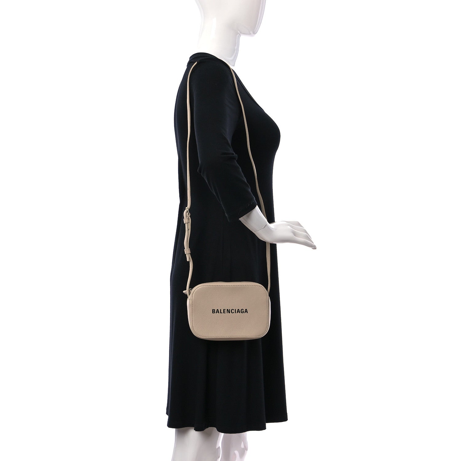 Balenciaga Calfskin Logo XS Everyday Camera Bag Light Beige Black 2 of 10