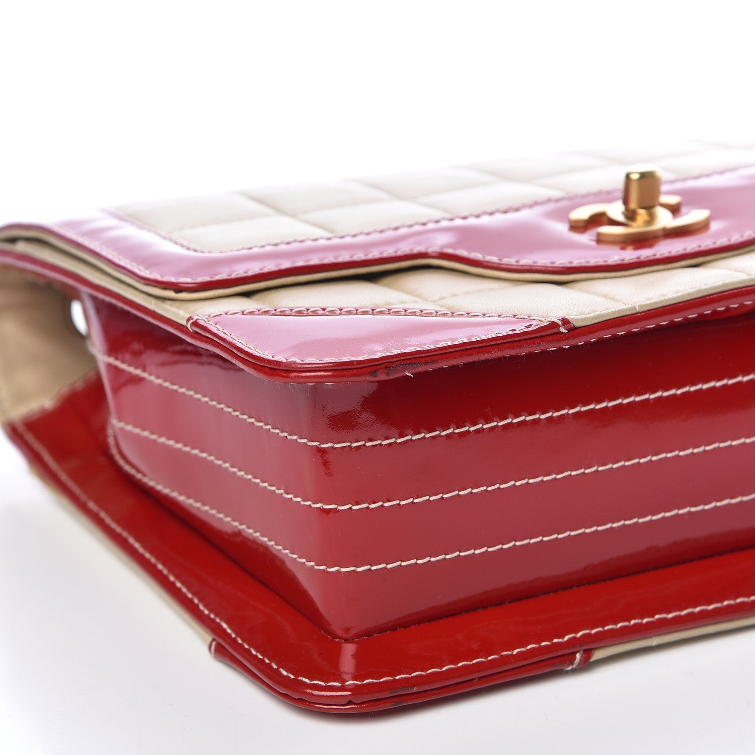 Chanel Lambskin Patent Chocolate Bar Flap Beige Red 9 of 15