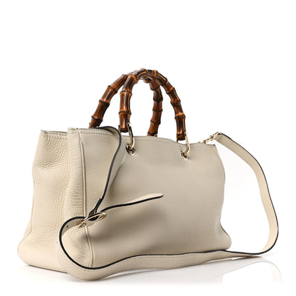Gucci Pebbled Calfskin Medium Bamboo Shopper Tote Off White 3 of 10
