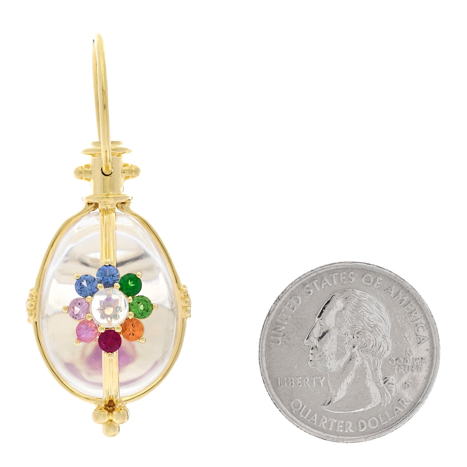 Temple St. Clair 18K Yellow Gold Diamond Rock Crystal Multi Gemstone Floral Amulet Pendant 2 of 4