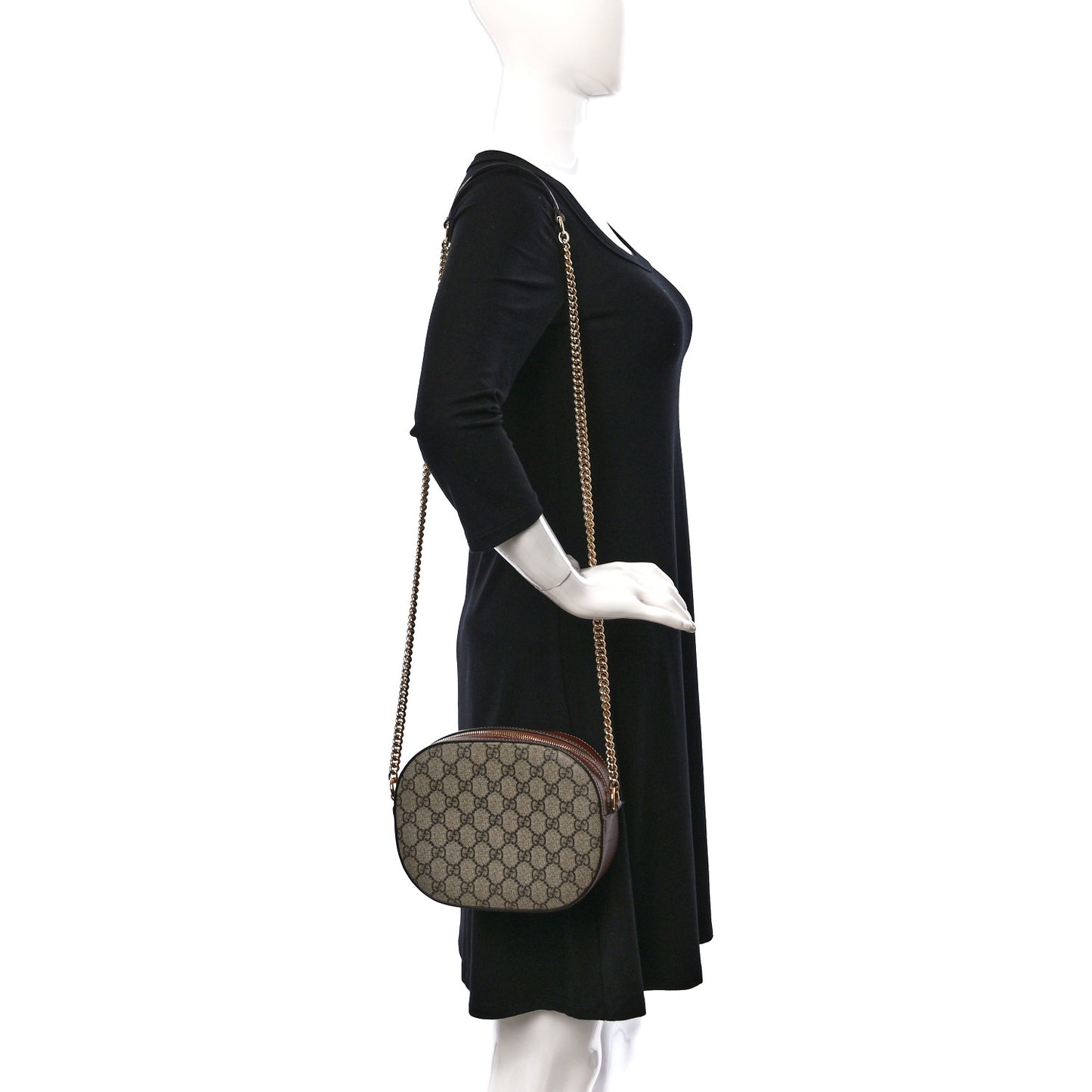 GG Supreme Monogram Cuoio Toscano Mini Chain Shoulder Bag Beige Ebony Cuir