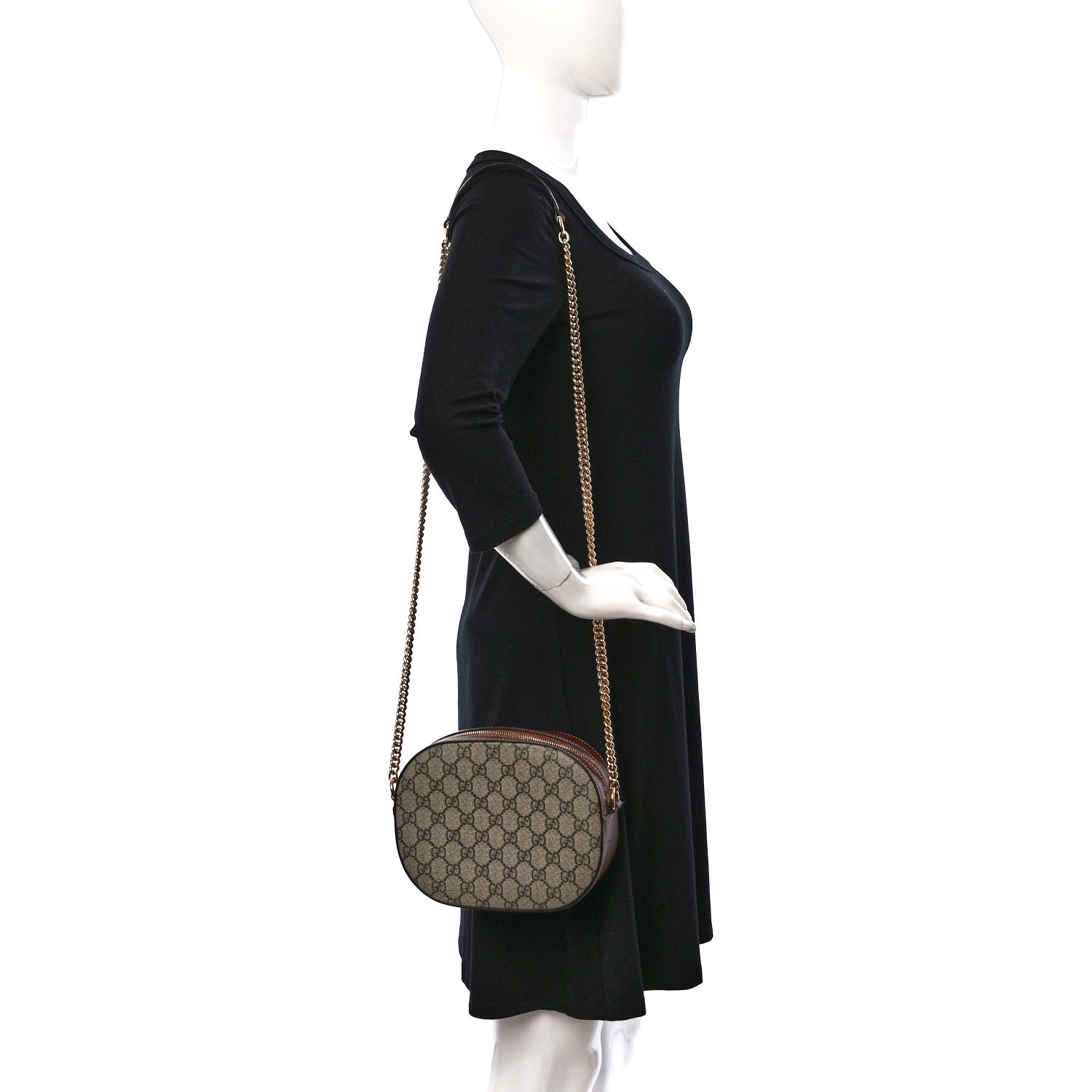 Gucci GG Supreme Monogram Cuoio Toscano Mini Chain Shoulder Bag Beige Ebony Cuir 2 of 16