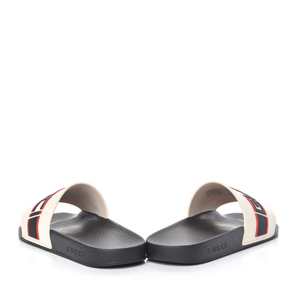 Gucci Rubber Stripe Womens Pool Slide Sandals 41 Ecru Poppy Black 6 of 12
