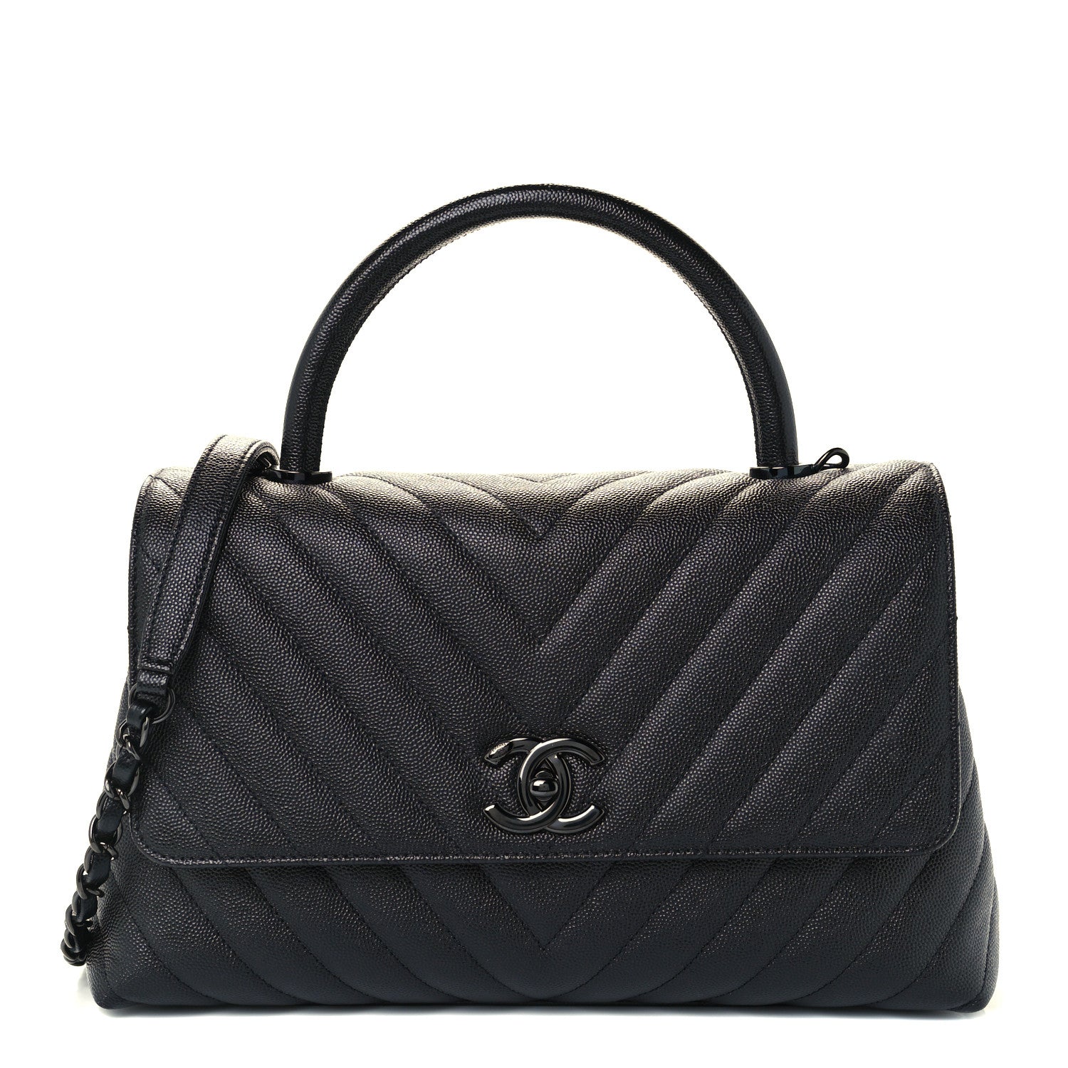 Chanel Caviar Chevron Quilted Small Coco Handle Flap So Black 1 of 11