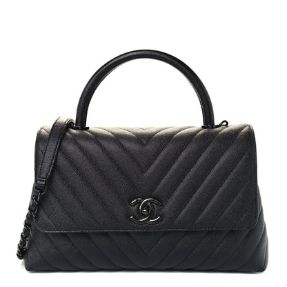 Chanel Caviar Chevron Quilted Small Coco Handle Flap So Black 1 of 11