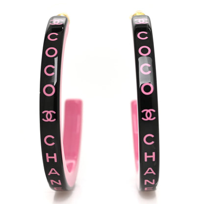 Chanel Resin Logo Hoop Earrings Black Pink 1 of 3